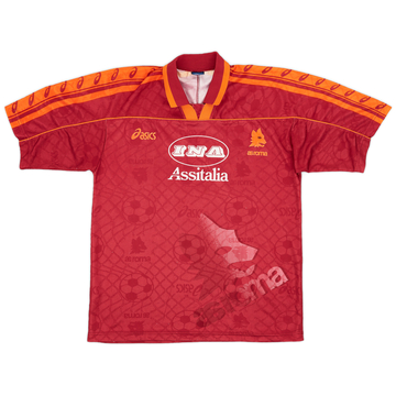 R21古着イタリア製1995-96 asics ASローマ背番号8スタットゥート 1995-96 Roma Home L/S Shirt - 8/10 - (S)