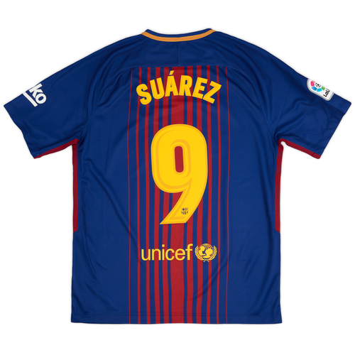 2017 18 Barcelona Home Shirt Suarez 9 9 10 L
