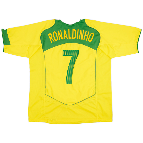 2004-06 Brazil Home Shirt Ronaldinho #7 - 9/10 - (XL)