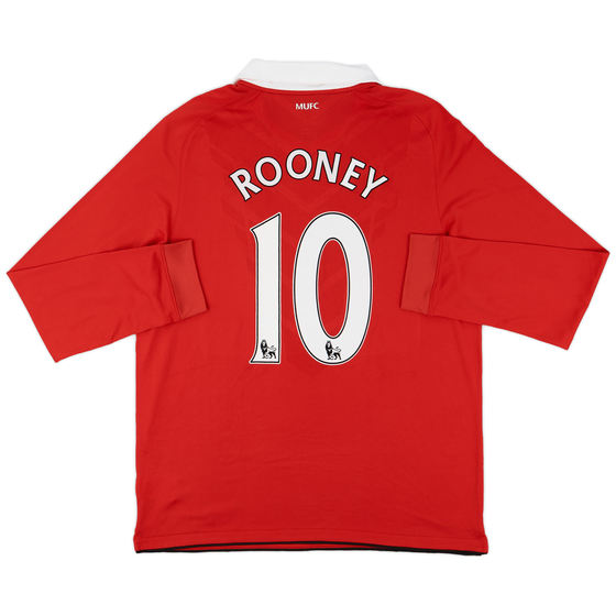 2010-11 Manchester United Home L/S Shirt Rooney #10 - 8/10 - (XL)