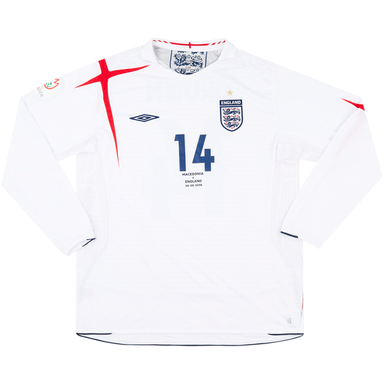 2006 England Match Issue Home L/S Shirt Brown #14 (v Macedonia)