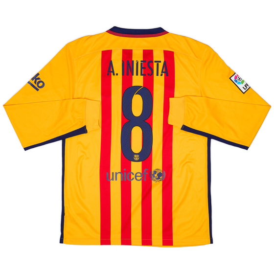 2015-16 Barcelona Away L/S Shirt Iniesta #8 - 9/10 - (M)