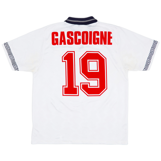 1990-92 England Home Shirt Gascoigne #19 - 6/10 - (M)