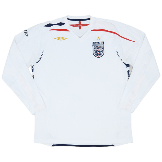 2007-09 England Home L/S Shirt - 8/10 - (XL)