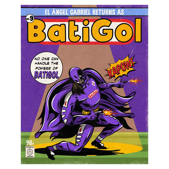 1998-99 Gabriel Batistuta 'Batigol' Comic Book Superheroes A3 Print/Poster