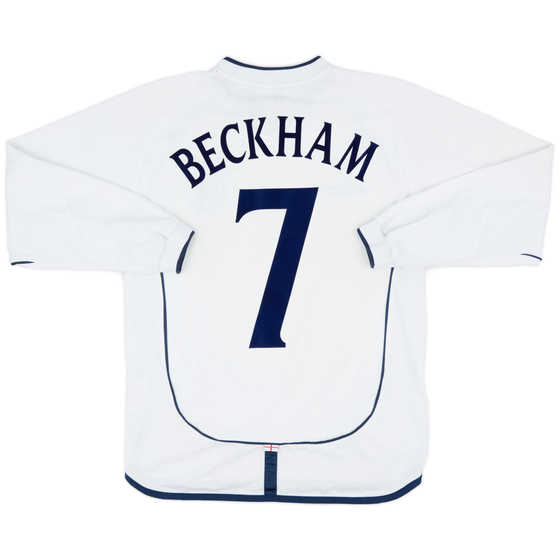 2001-03 England Home L/S Shirt Beckham #7 - 7/10 - (S)