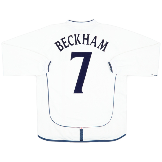 2001-03 England Home L/S Shirt Beckham #7 - 7/10 - (L)