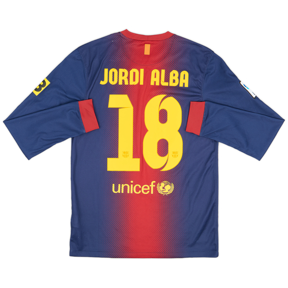 2012-13 Barcelona Home L/S Shirt Jordi Alba #18 - 9/10 - (M)