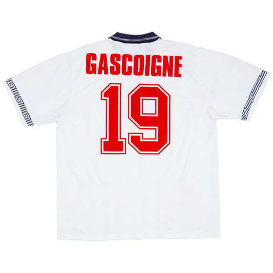 1990-92 England Home Shirt Gascoigne #19 - 8/10 - (L)