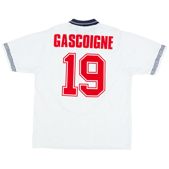 1990-92 England Home Shirt Gascoigne #19 - 8/10 - (XL)
