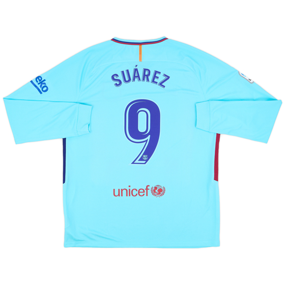 2017-18 Barcelona Away L/S Shirt Suarez #9 (XL)
