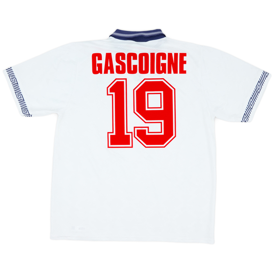 1990-92 England Home Shirt Gascoigne #19 - 8/10 - (XL)