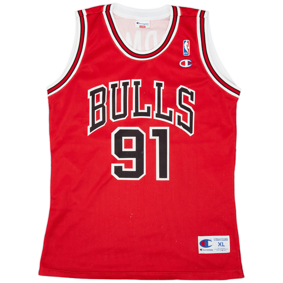 1995-98 Chicago Bulls Rodman #91 Champion Away Jersey (Good) XL