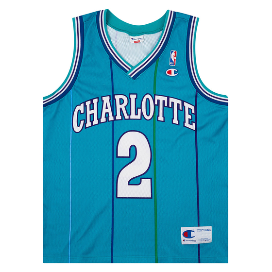 1995-96 Charlotte Hornets L. Johnson #2 Champion Away Jersey (Very Good) S