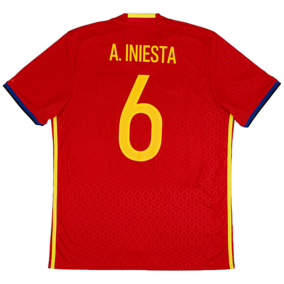 2016-17 Spain Home Shirt Iniesta #6 - 9/10 - (L)