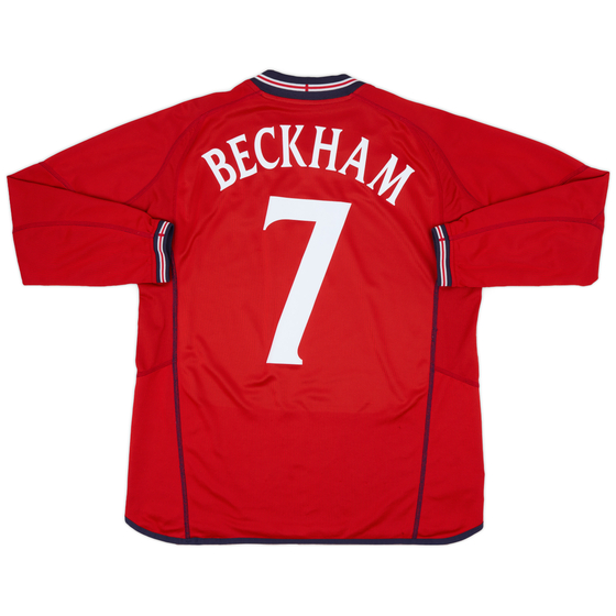 2002-04 England Away L/S Shirt Beckham #7 - 6/10 - (L)