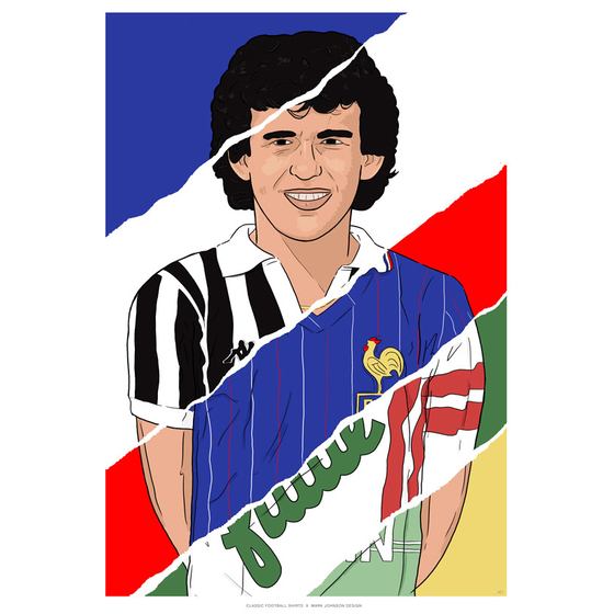 1972-1987 Michel Platini Career In Shirts A3 Print/Poster