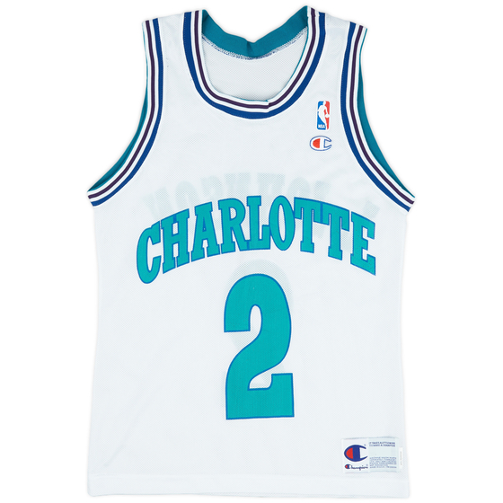 1991-95 Charlotte Hornets L. Johnson #2 Champion Home Jersey (Very Good) S