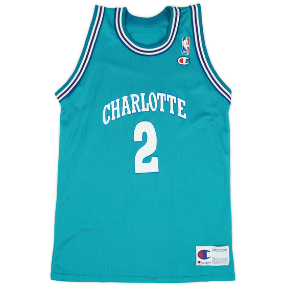 1992-95 Charlotte Hornets L. Johnson #2 Champion Away Jersey (Excellent) XL.Kids