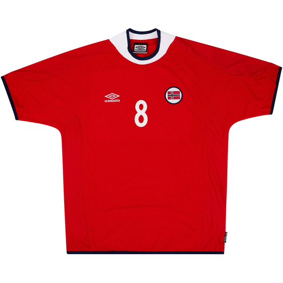 2002 Norway Match Worn Home Shirt #8 (Leonhardsen) v Sweden