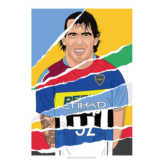 2001-2020 Carlos Tevez Career In Shirts A3 Print/Poster