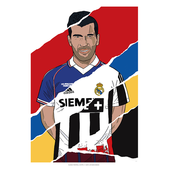 1989-2006 Zinedine Zidane Career In Shirts A3 Print/Poster