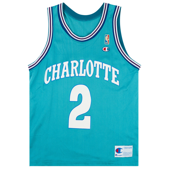 1992-95 Charlotte Hornets Johnson #2 Champion Away Jersey (Very Good) M