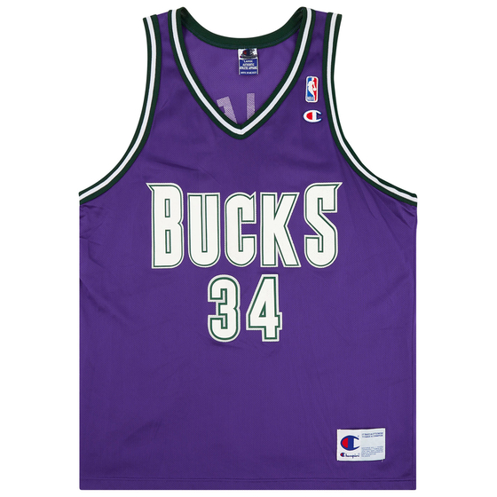 1996-01 Milwaukee Bucks Allen #34 Champion Away Jersey (Excellent) L