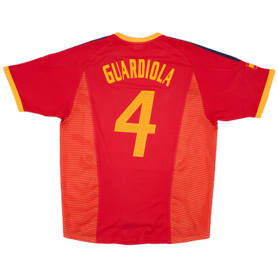 2002-04 Spain Home Shirt Guardiola #4 - 8/10 - (L)