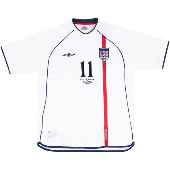 2002 England Match Worn Home Shirt Heskey #11 (v South Korea)