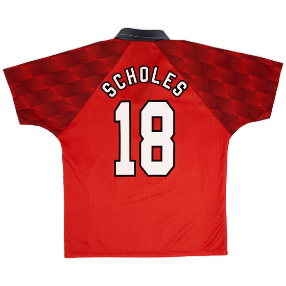 1996-98 Manchester United Home Shirt Scholes #18 - 8/10 - (L)
