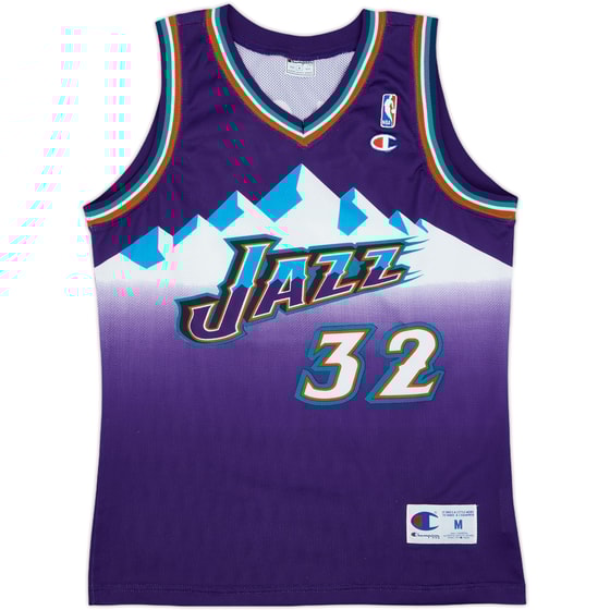 1996-03 Utah Jazz Malone #32 Champion Home Jersey - 7/10 - (M)