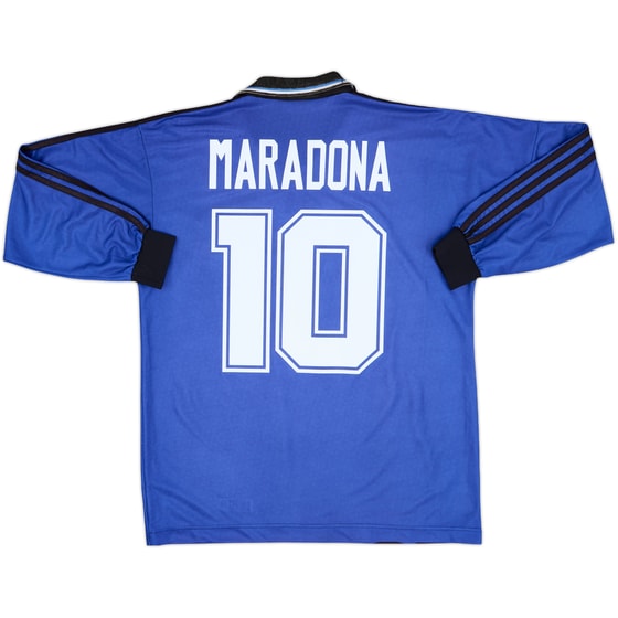 1994-97 Argentina Away L/S Shirt Maradona #10 - 7/10 - (L)
