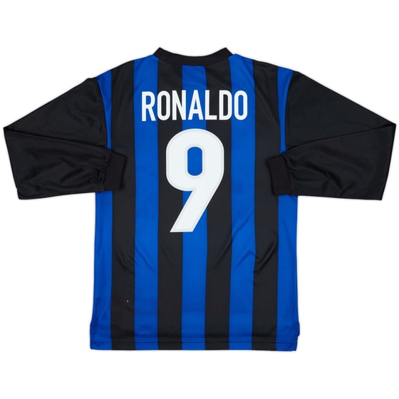 1999-00 Inter Milan Basic Home L/S Shirt Ronaldo #9 - 7/10 - (XL.Boys)