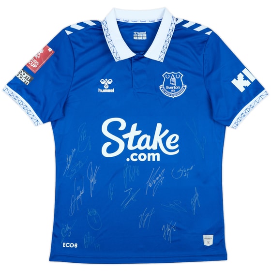 2023-24 Everton Match Issue Squad Signed FA Cup Home Shirt Dobbin #61