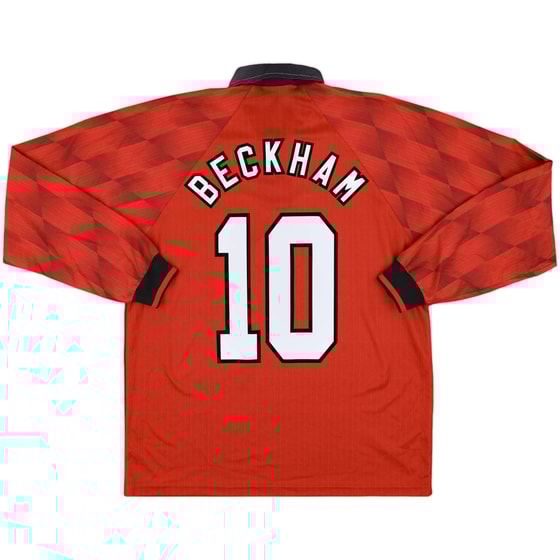 1996-98 Manchester United Home L/S Shirt Beckham #10 - 9/10 - (L)