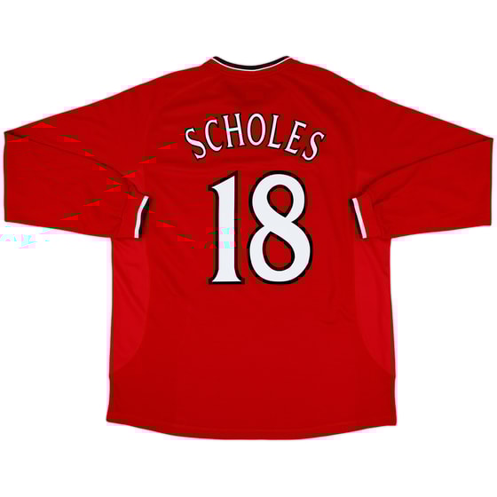 2000-02 Manchester United Home L/S Shirt Scholes #18 - 10/10 - (XXL)
