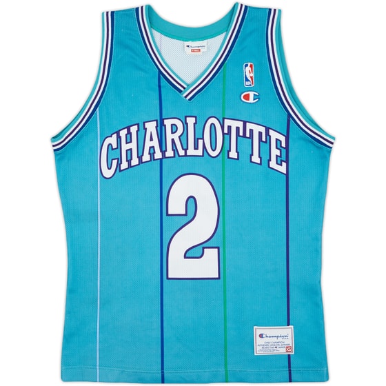 1992-96 Charlotte Hornets L.Johnson #2 Champion Away Jersey - 8/10 - (XS)