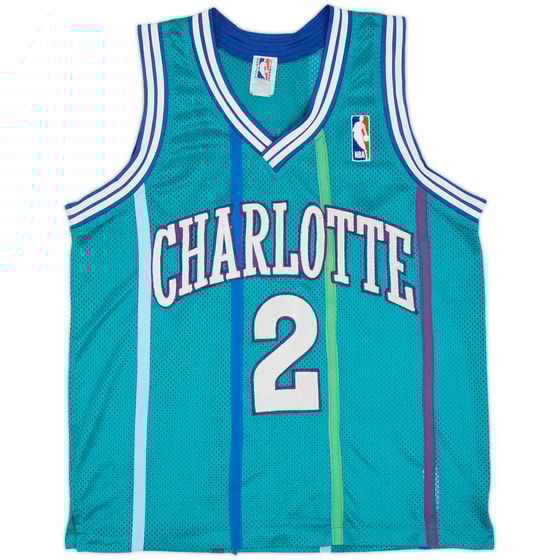 1991-92 Charlotte Hornets Johnson #2 Spalding Authentic Away Jersey - 7/10 - (L)