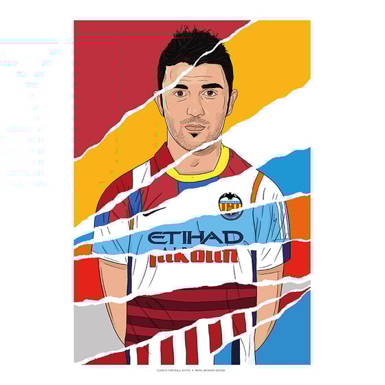 2000-2020 David Villa Career In Shirts A3 Print/Poster
