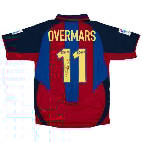 2003-04 Barcelona Match Issue Signed Home Shirt Overmars #11