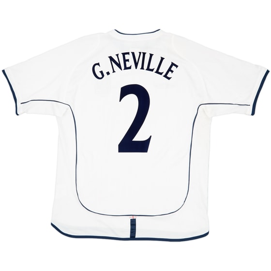 2001-03 England Home Shirt G.Neville #2 - 7/10 - (L)